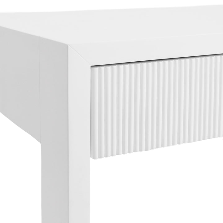 Two Drawer Desk With Fluted Detail In Matte White Lacquer
