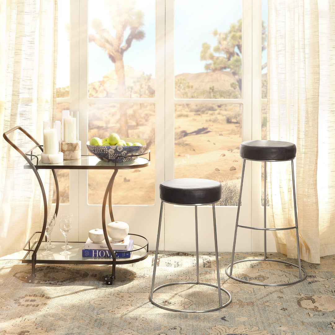 Henry Round Leather Counter Stool - Available in 2 Colors