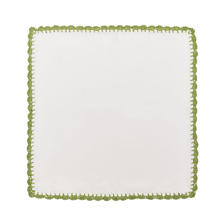 Kim Seybert Shell Edge Napkin in White & Green Set of 4