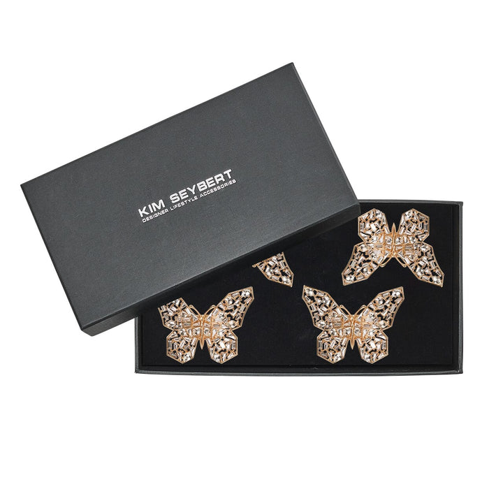 Kim Seybert Papillon Napkin Ring in Gold & Crystal Set of 4 in a Gift Box