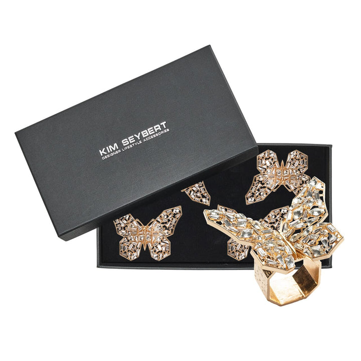 Kim Seybert Papillon Napkin Ring in Gold & Crystal Set of 4 in a Gift Box