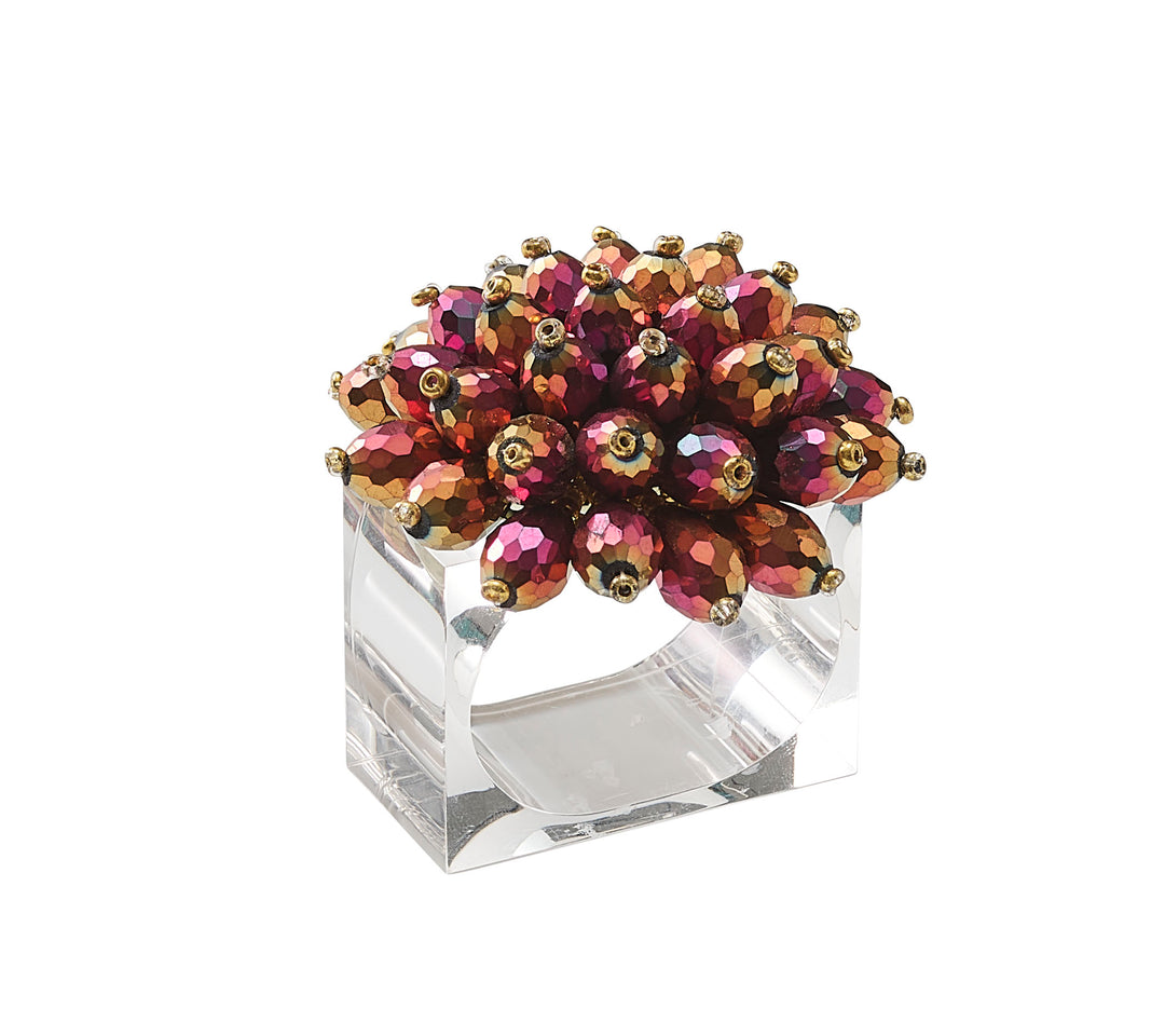 Kim Seybert Zinnia Napkin Ring in Plum & Gold - Set Of 4
