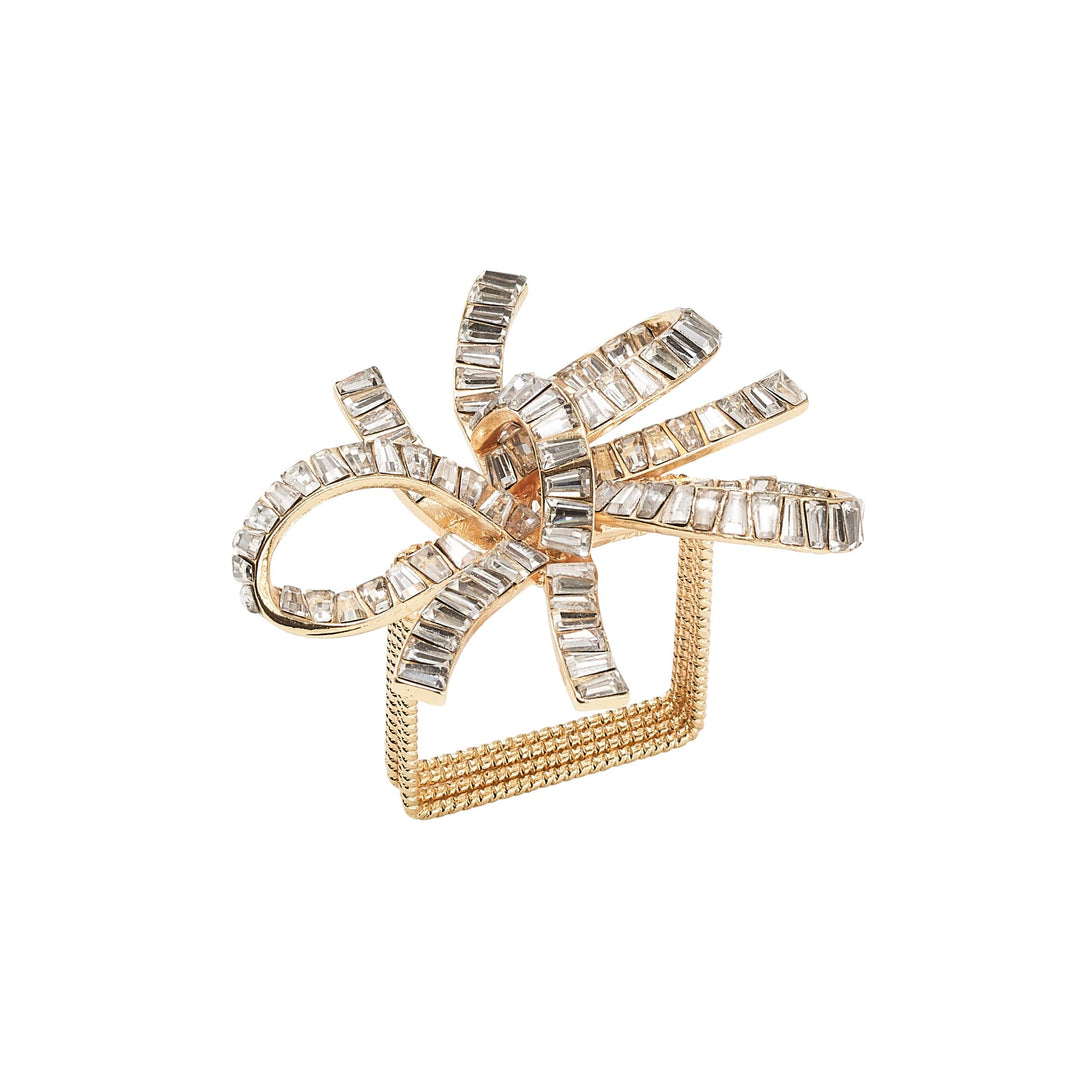 Jeweled Bow Napkin Ring in Gold & Crystal - Set of 4 in a Gift Box