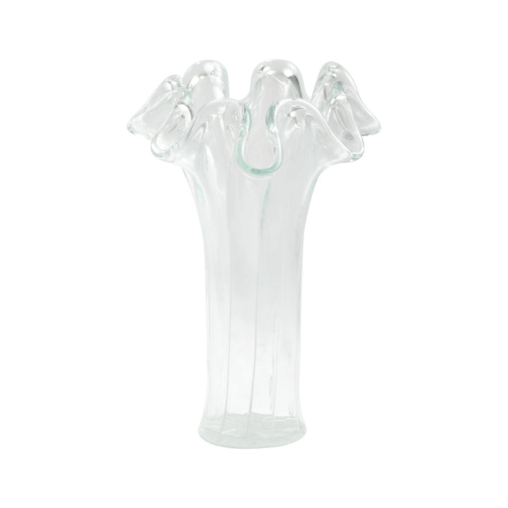 Onda Glass with Lines Short Vase - Clear & White