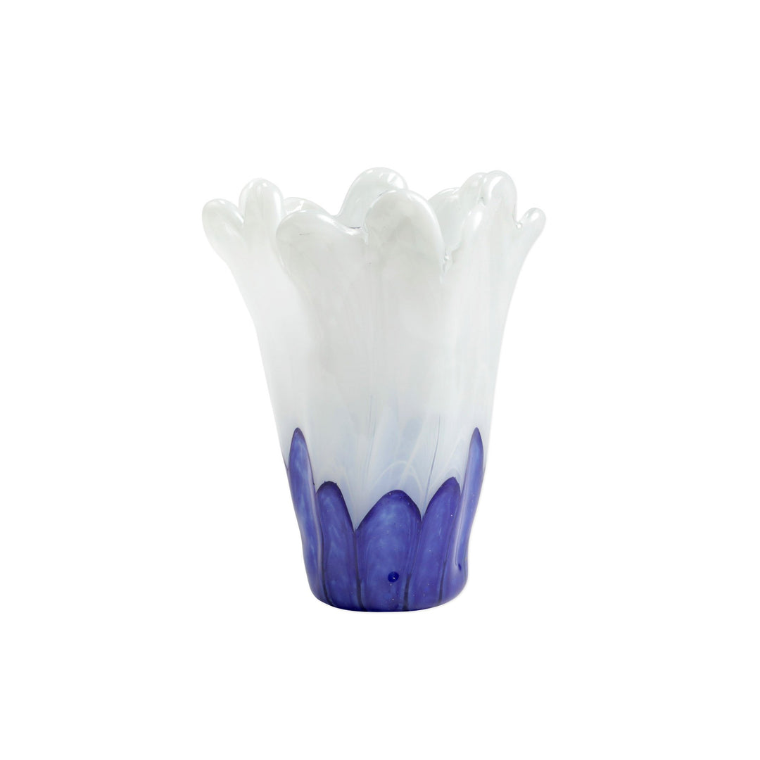 Onda Glass Medium Vase - White & Cobalt