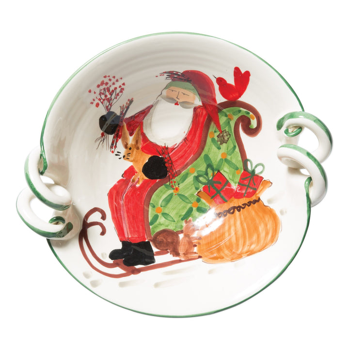 Old St. Nick Scallop Handled Bowl with Sleigh