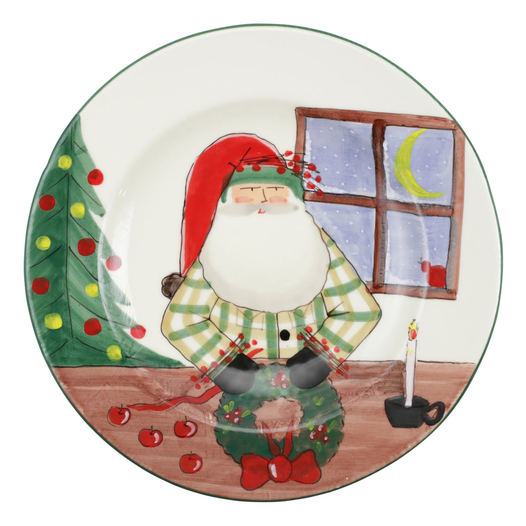 Old St. Nick Rimmed Round Platter with Wreath