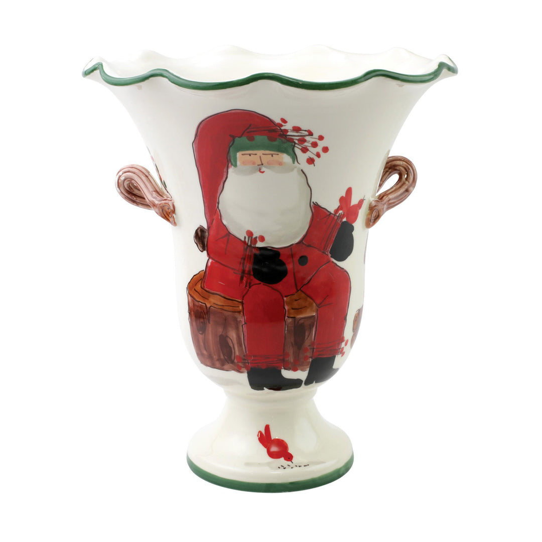 Vietri Old St. Nick Large Footed Cachepot with Campfire