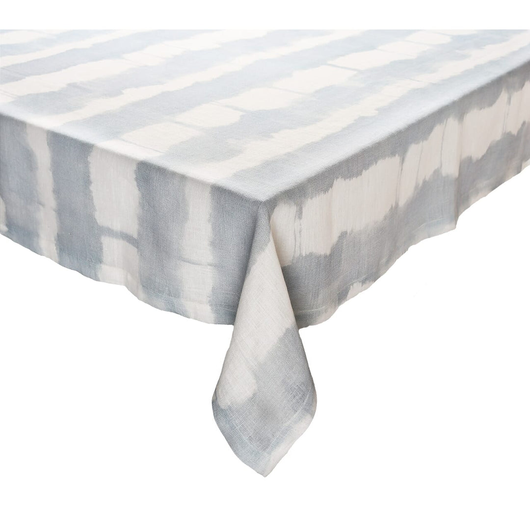 Kim Seybert Watercolor Stripe Tablecloth in White Blue & Gray