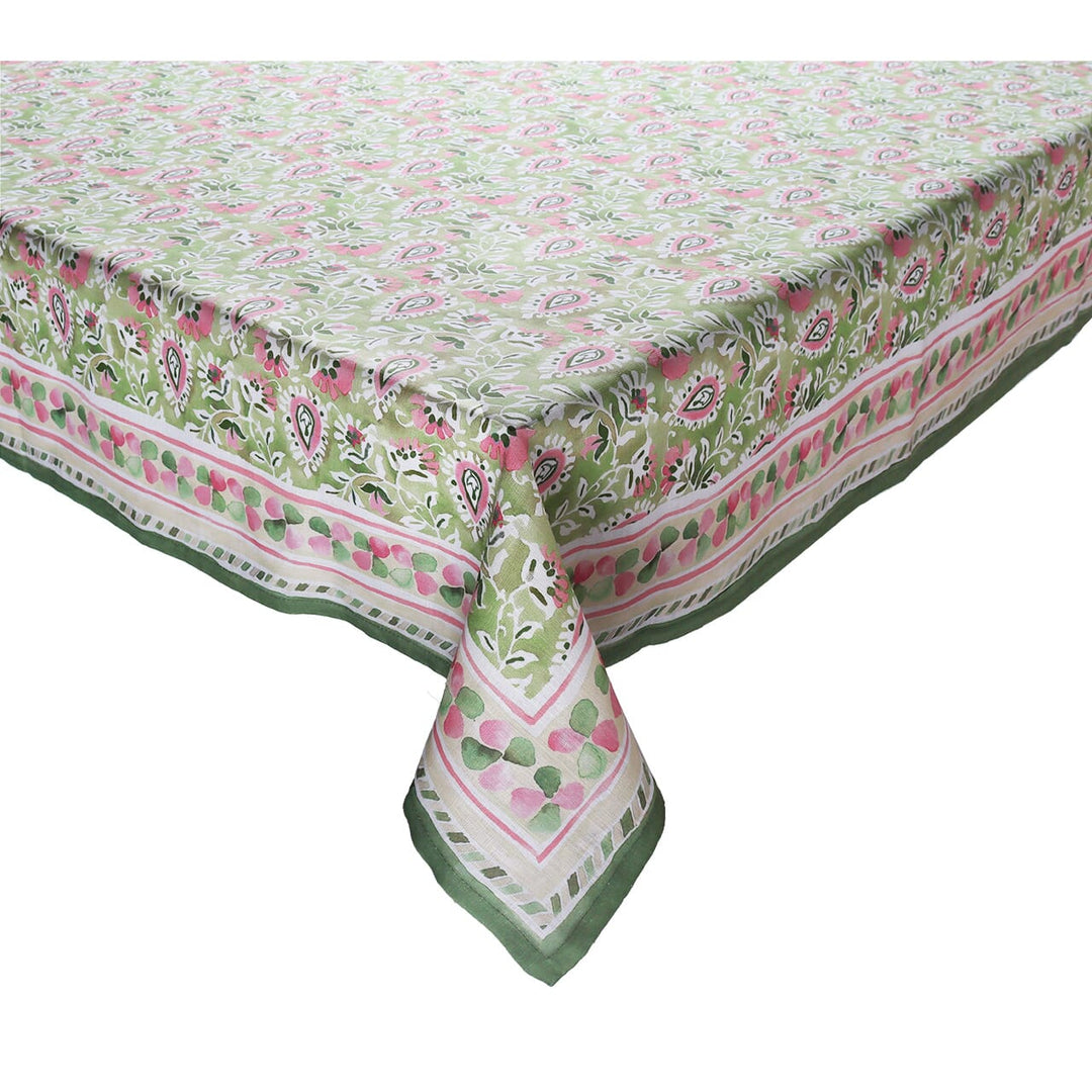 Kim Seybert Mira Tablecloth in Green & Pink