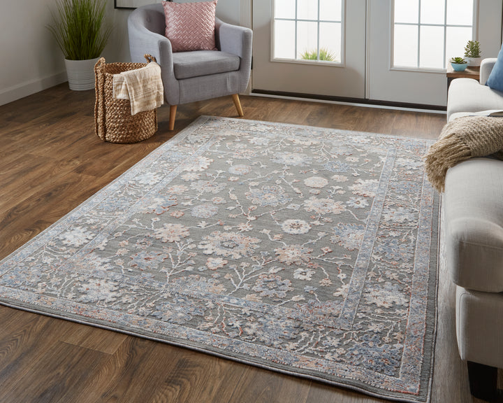 Thackery Transitional Oriental in Taupe/Blue/Orange Area Rug - Available in 6 Sizes