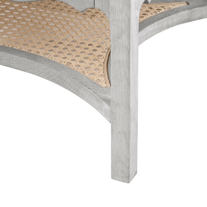 Aria Side Table: Cerused Oak with Bleached Cane and Hand-Carved Details