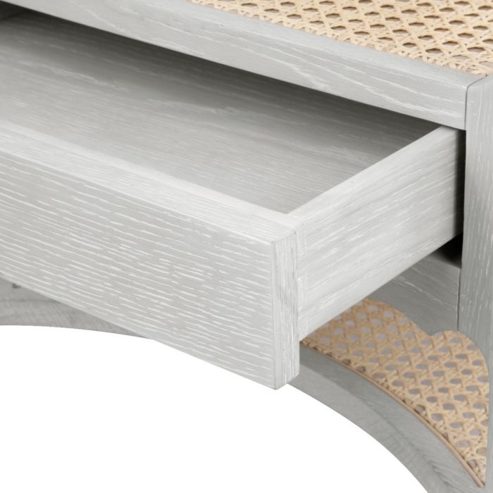 Aria Side Table: Cerused Oak with Bleached Cane and Hand-Carved Details