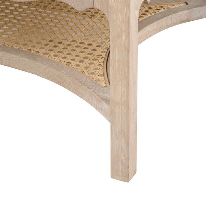 Aria Side Table - Cerused Oak with Bleached Cane and Hand-Carved Details