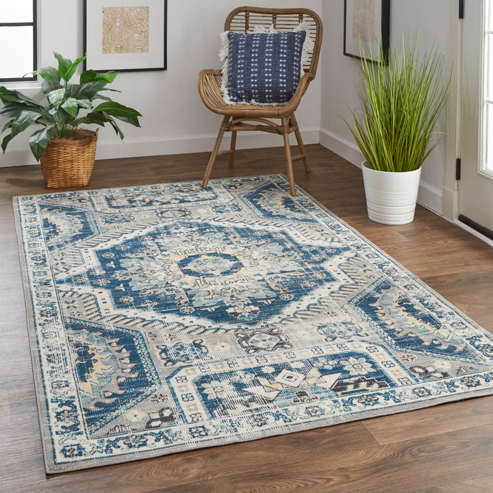 Nolan Transitional Medallion in Blue/Ivory Runner Available in 2 Sizes