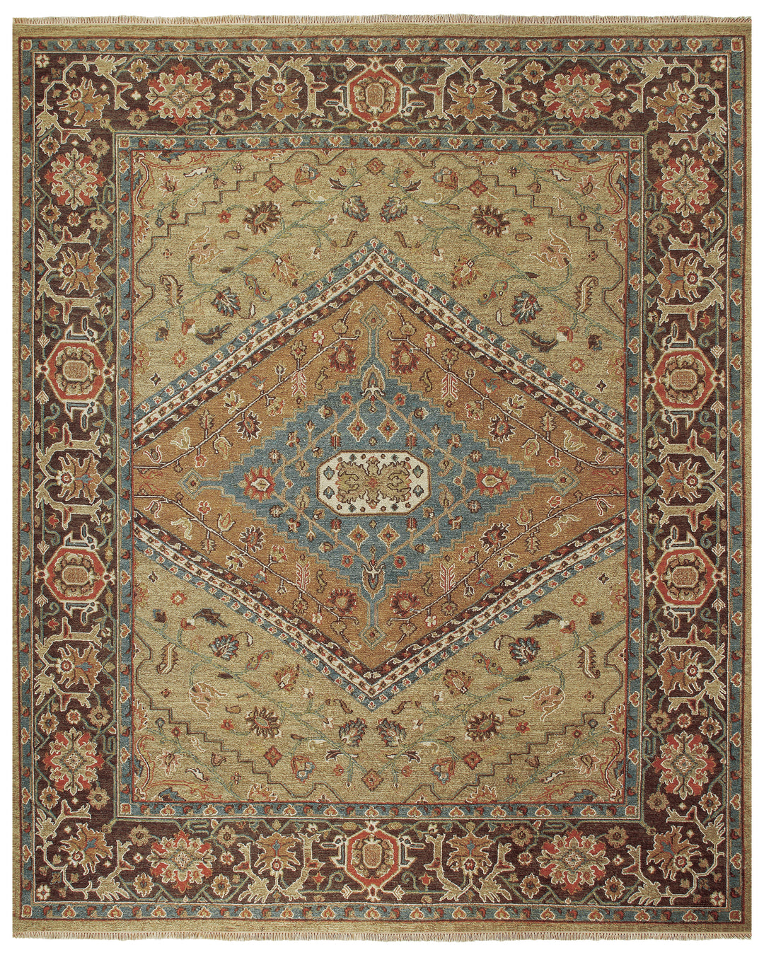 Goshen Traditional Oriental in Brown/Gold/Green Area Rug - Available in 2 Sizes