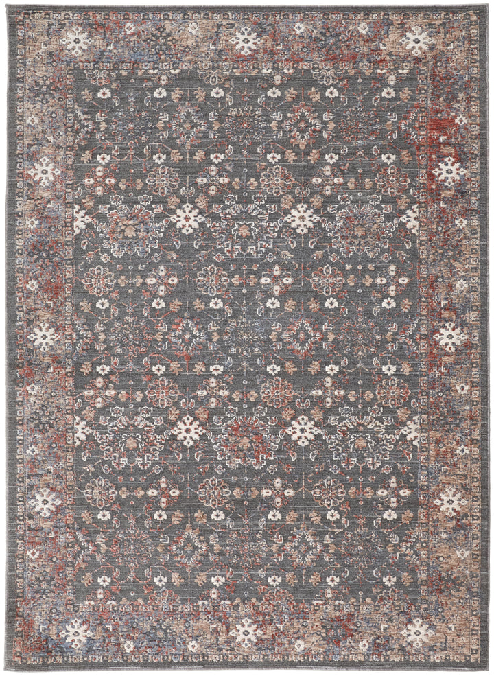 Thackery Transitional Oriental in Gray/Pink/Red Area Rug - Available in 3 Sizes