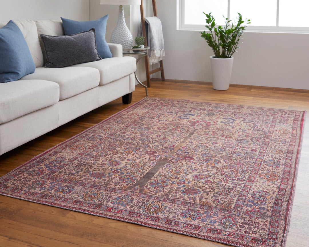 Rawlins Transitional Oriental in Red/Tan/Pink Area Rug - Available in 4 Sizes