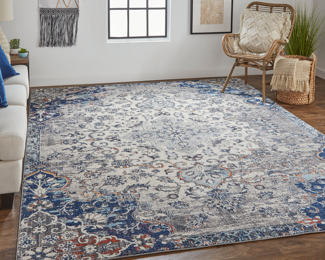 Bellini Transitional Medallion in Ivory/Gray/Blue Runner Available in 2 Sizes