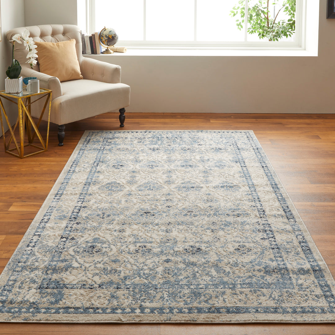 Camellia Transitional Diamond in Blue/Ivory Area Rug - Available in 9 Sizes