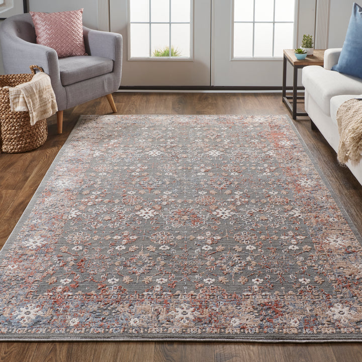Thackery Transitional Oriental in Gray/Pink/Red Area Rug - Available in 3 Sizes