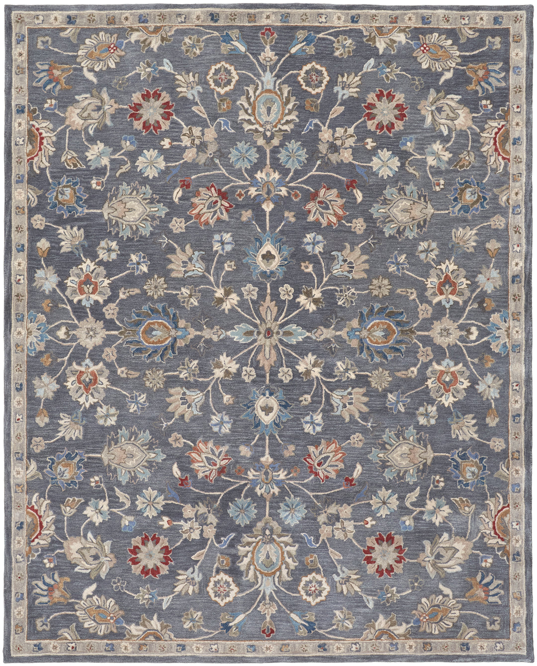 Rylan Transitional Oriental in Gray/Ivory/Red Area Rug - Available in 4 Sizes