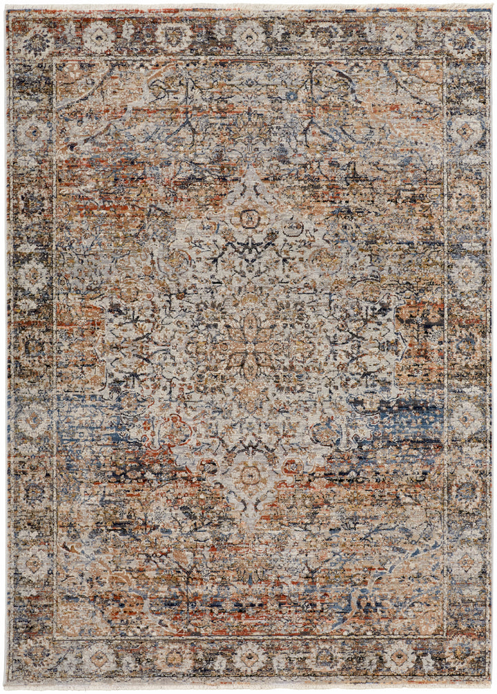 Kaia Transitional Medallion in Tan/Orange/Blue Area Rug - Available in 4 Sizes