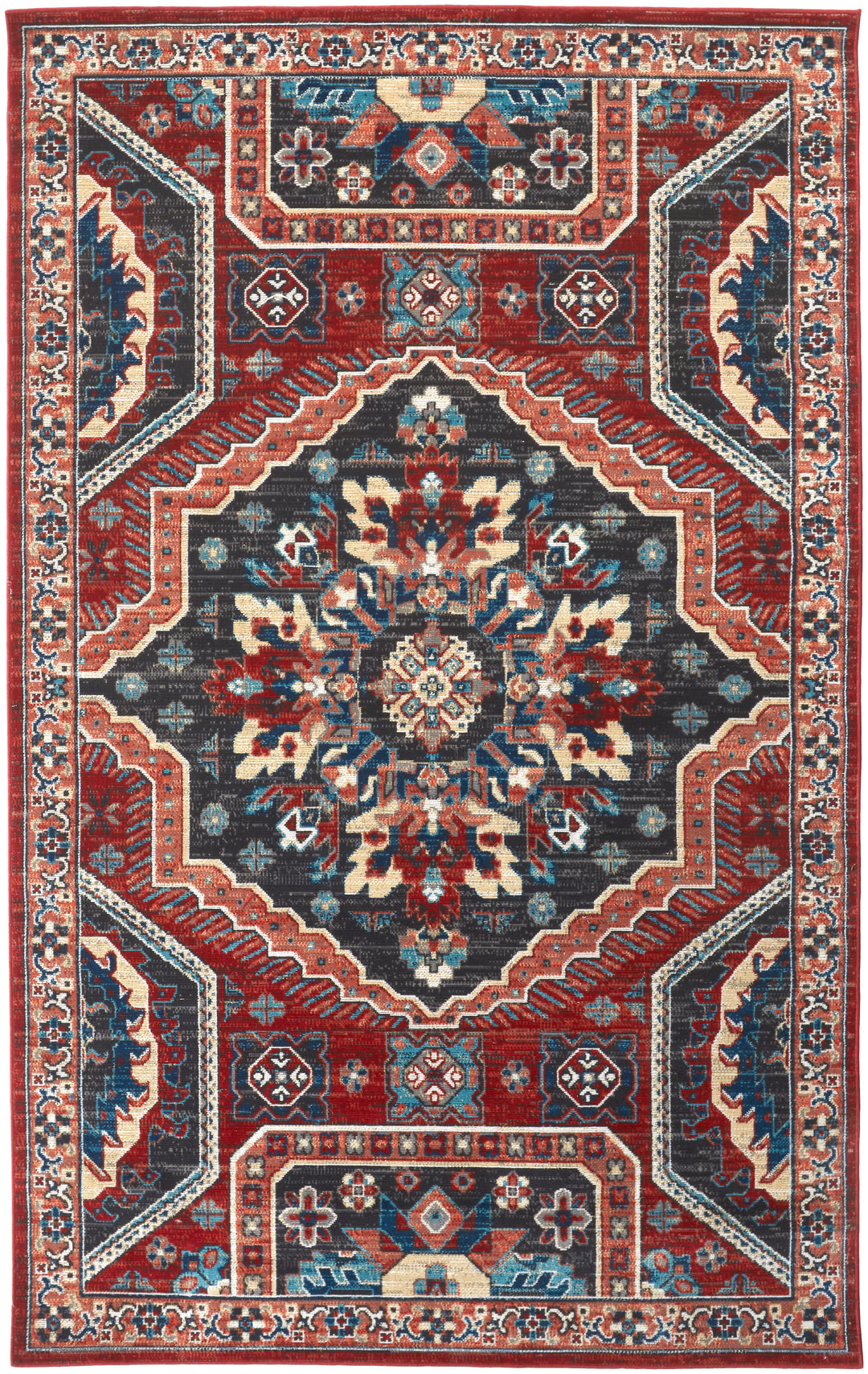 Nolan Transitional Medallion in Red/Gray/Tan Area Rug - Available in 5 Sizes