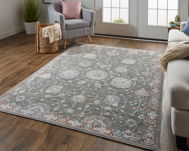 Thackery Transitional Oriental in Gray/Ivory/Red Area Rug - Available in 3 Sizes