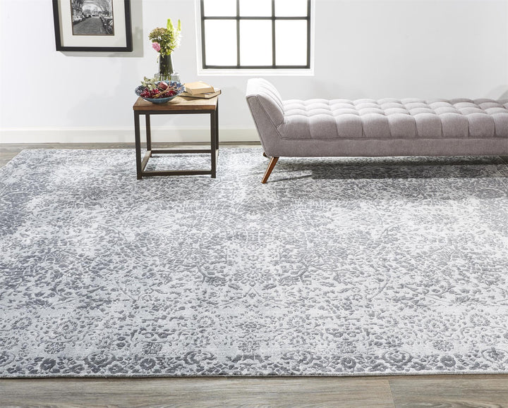 McKinnon Transitional Distressed in Gray/Silver/Blue Area Rug - Available in 4 Sizes