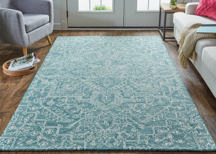 Belfort Transitional Medallion in Blue/Ivory/Green Area Rug - Available in 5 Sizes