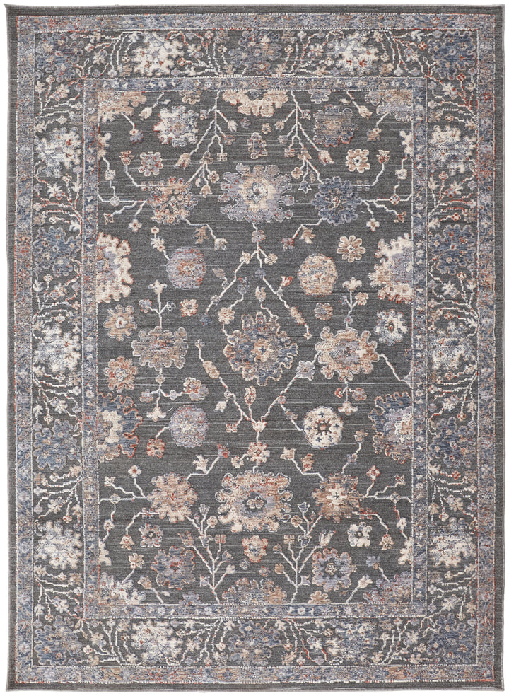 Thackery Transitional Oriental in Taupe/Blue/Orange Area Rug - Available in 6 Sizes