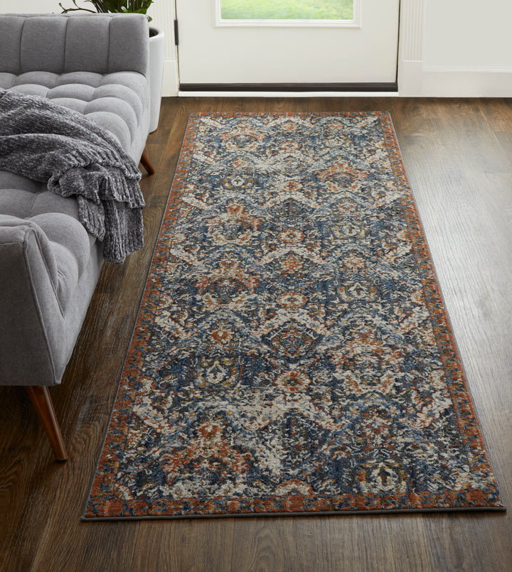 Kaia Transitional Floral & Botanical in Blue/Orange/Ivory Runner Available in 6 Sizes