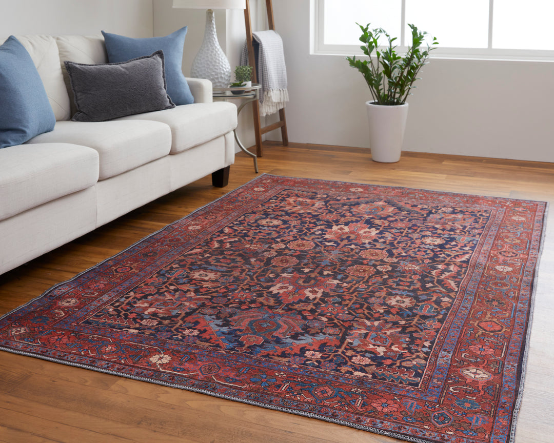 Rawlins Transitional Oriental in Red/Orange/Blue Area Rug - Available in 4 Sizes
