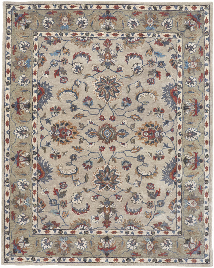 Rylan Transitional Oriental in Ivory/Taupe/Blue Area Rug - Available in 4 Sizes
