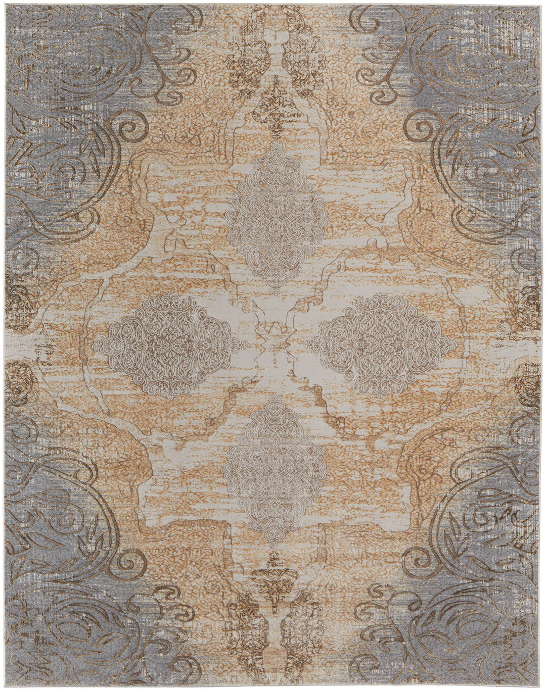 Celene Traditional Medallion in Silver/Tan/Gray Area Rug - Available in 5 Sizes