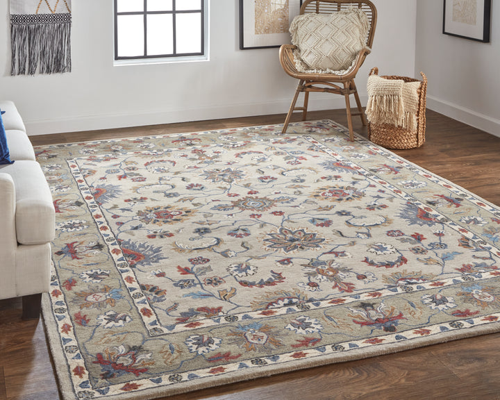 Rylan Transitional Oriental in Ivory/Taupe/Blue Area Rug - Available in 4 Sizes