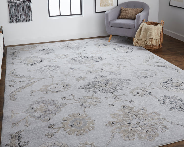Macklaine Transitional Damask in Silver/Black Area Rug - Available in 7 Sizes