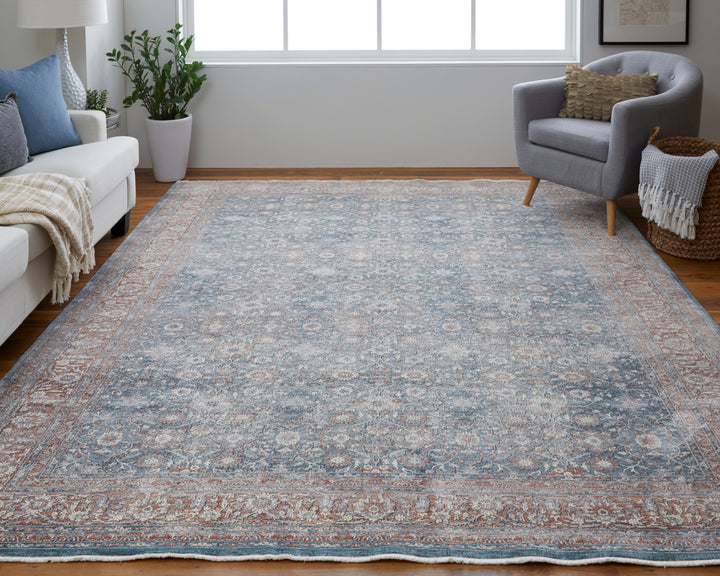 Marquette Transitional Oriental in Blue/Red Area Rug - Available in 5 Sizes