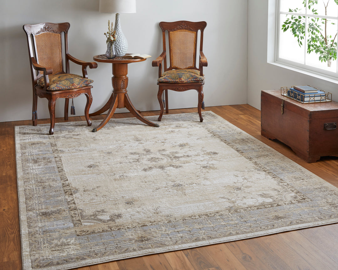 Celene Traditional Bordered in Tan/Brown/Gray Area Rug - Available in 6 Sizes