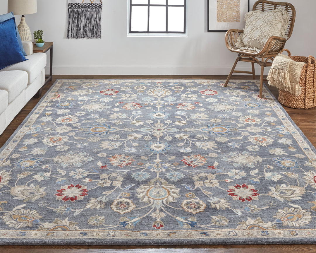 Rylan Transitional Oriental in Gray/Ivory/Red Area Rug - Available in 4 Sizes