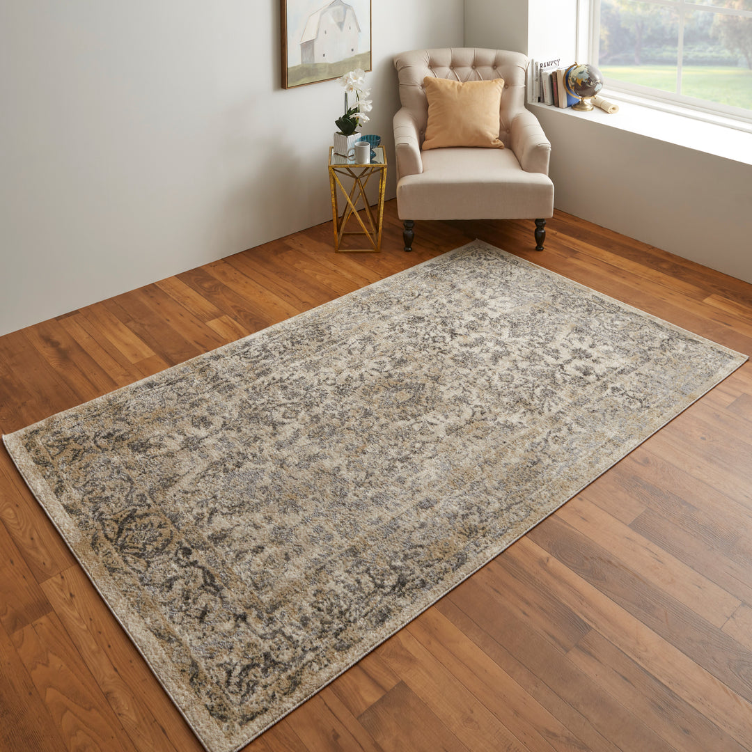 Camellia Transitional Floral & Botanical in Gray/Ivory Area Rug - Available in 12 Sizes