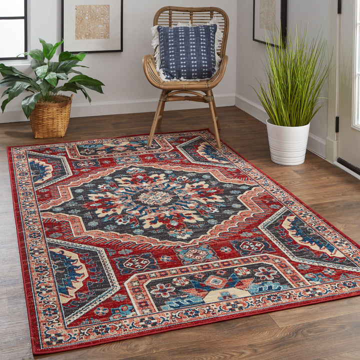 Nolan Transitional Medallion in Red/Gray/Tan Area Rug - Available in 5 Sizes