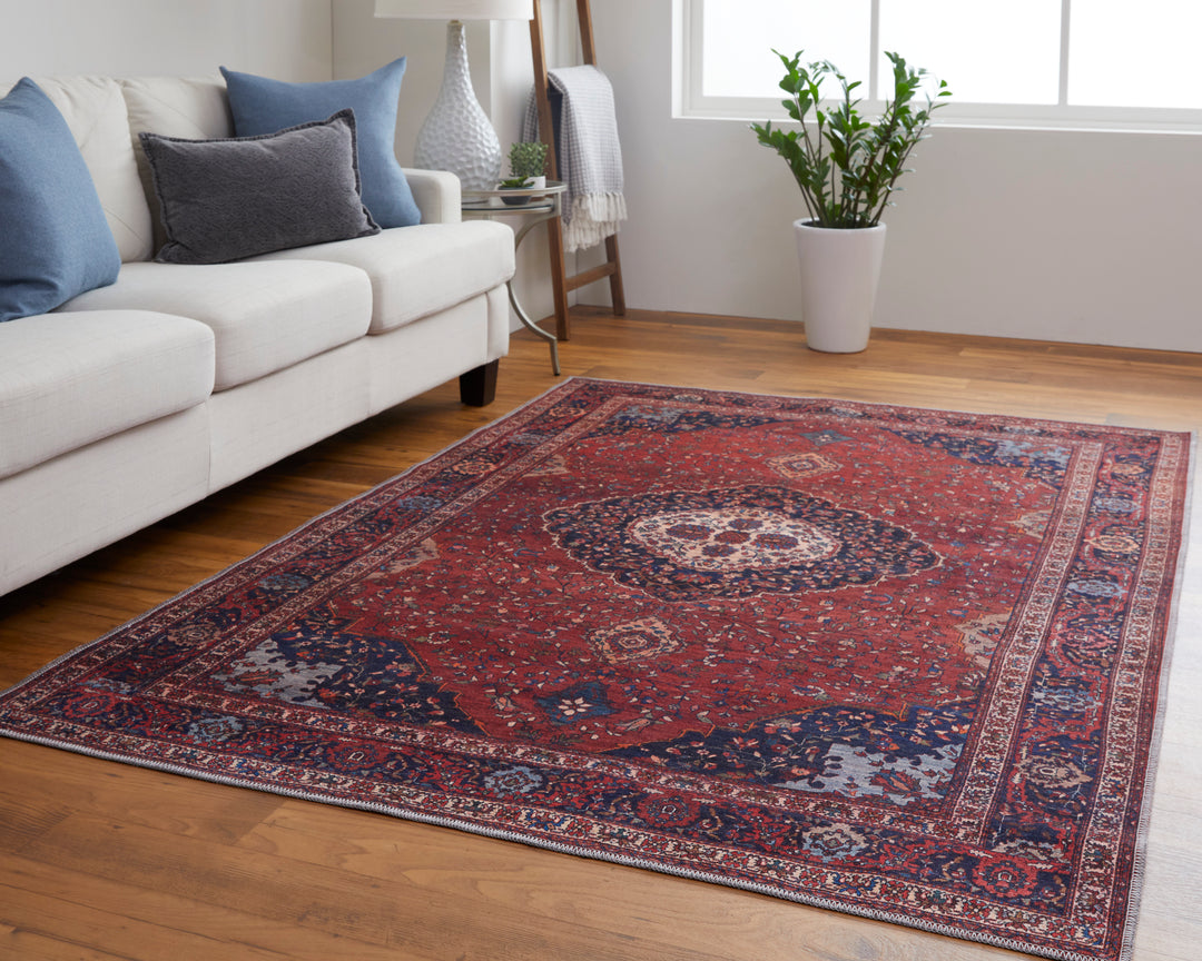 Rawlins Transitional Medallion in Red/Blue/Tan Area Rug - Available in 4 Sizes