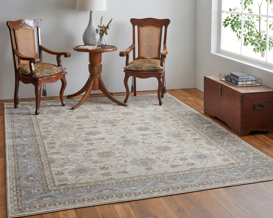 Celene Traditional Bordered in Tan/Ivory/Gray Area Rug - Available in 6 Sizes