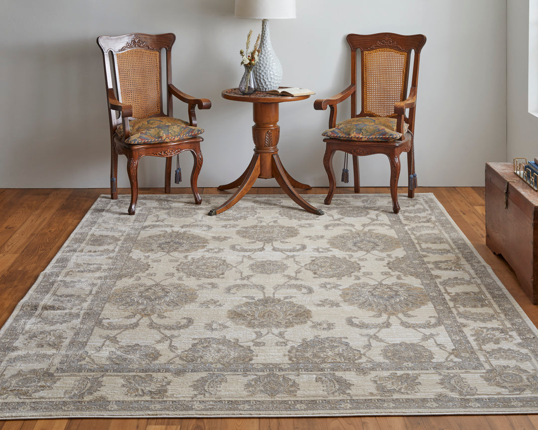 Celene Traditional Bordered in Tan/Ivory/Brown Area Rug - Available in 6 Sizes