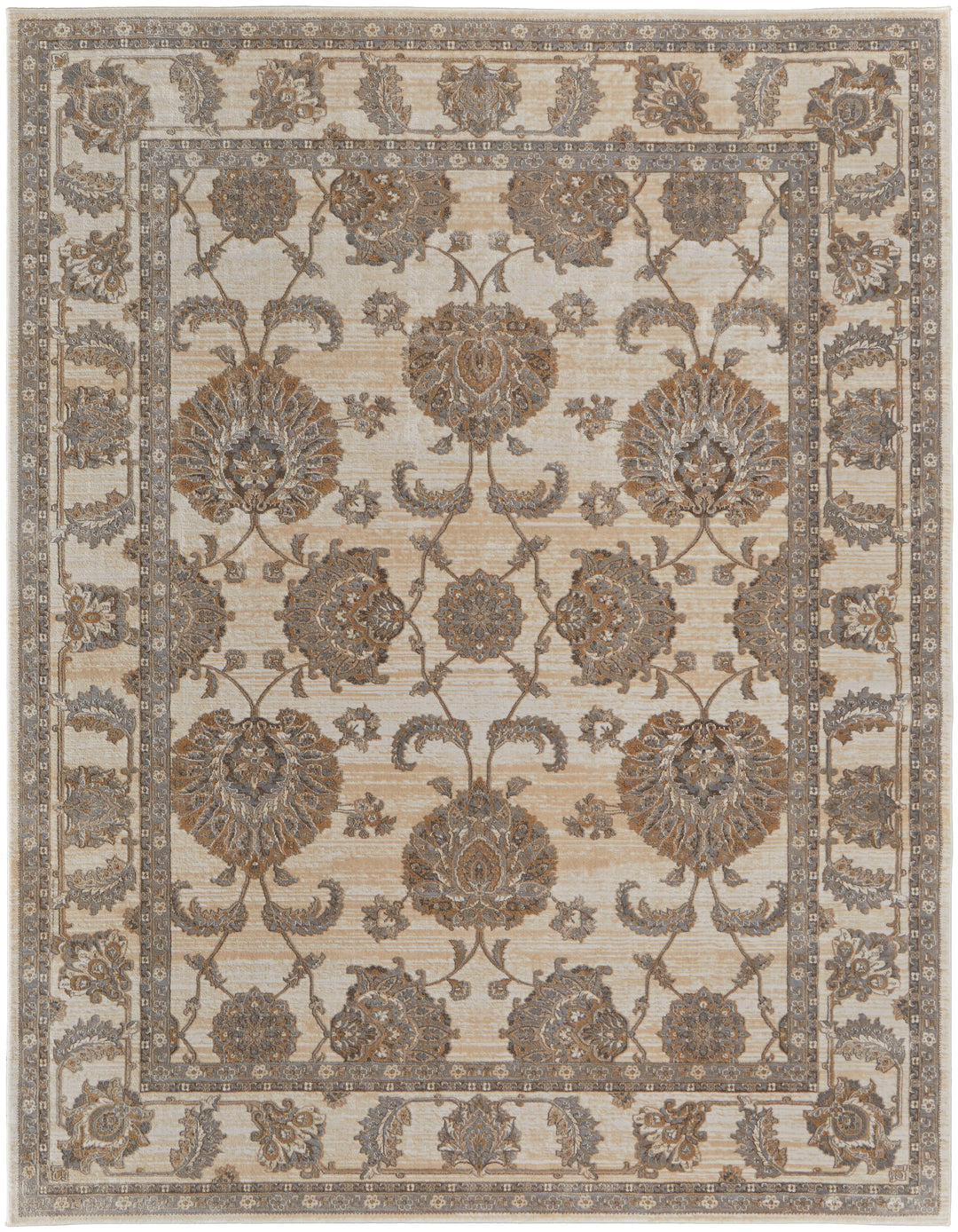 Celene Traditional Bordered in Tan/Ivory/Brown Area Rug - Available in 6 Sizes