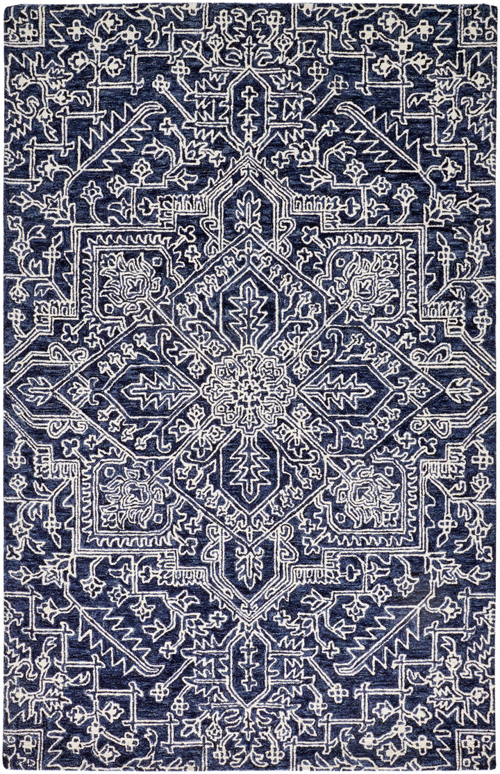Belfort Transitional Medallion in Blue/Ivory Area Rug - Available in 5 Sizes