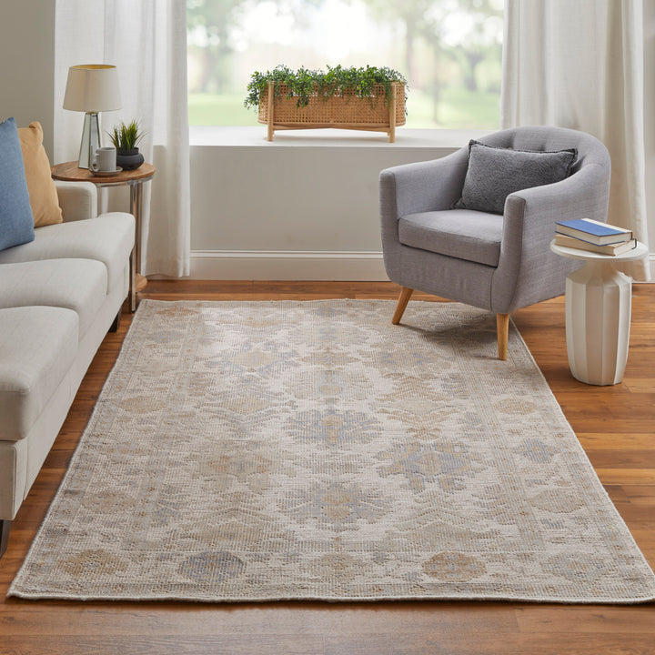 Wendover Transitional Oriental in Ivory/Tan/Blue Area Rug - Available in 5 Sizes