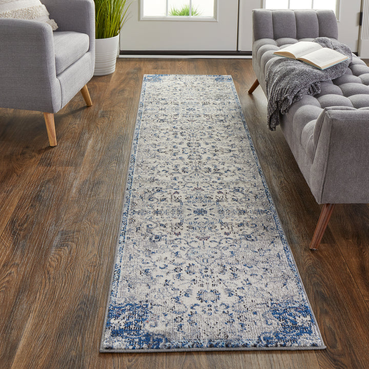Bellini Transitional Medallion in Ivory/Gray/Blue Runner Available in 2 Sizes